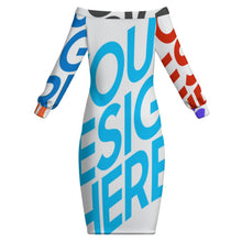 Charger l'image dans la galerie, Robe à manches longues à épaules dénudées pour femme MXLD personnalisée avec prénom motif texte (conception multi-images)