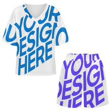 Charger l'image dans la galerie, Ensemble pyjama court pour femme à col en V B98TZ personnalisé avec photo texte prénom (conception une image)