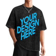 Charger l'image dans la galerie, T-shirt à manches courtes rétro délavé à épaules tombantes personnalisé avec photo texte prénom
