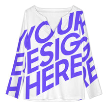 Charger l'image dans la galerie, Chemisier femme manches longues col V boutonné devant YUC personnalisé avec photo texte prénom (conception une image)