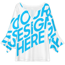 Charger l'image dans la galerie, Hauts pour femmes manches 3/4 pétales col en V bouton t-shirt VJK personnalisé avec photo texte prénom (conception une image)