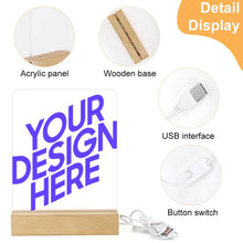 Charger l'image dans la galerie, Veilleuse en acrylique avec socle carré en bois personnalisé avec photo texte prénom