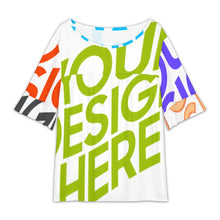 Charger l'image dans la galerie, T-shirt col rond femme avec manches en feuille de lotus NT104 personnalisée avec prénom motif texte (conception multi-images)