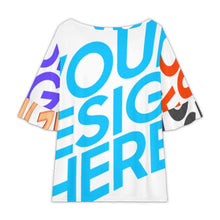 Charger l'image dans la galerie, T-shirt col rond femme avec manches en feuille de lotus NT104 personnalisée avec prénom motif texte (conception multi-images)