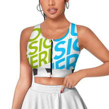 Charger l'image dans la galerie, Soutien-gorge de sport zippé sur le devant pour femme SDS2007 personnalisée avec prénom motif texte (conception multi-images)
