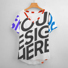 Charger l'image dans la galerie, T-shirt femme en soie glacée à manches courtes et col V NZ109 personnalisée avec prénom motif texte (conception multi-images)