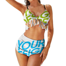 Charger l'image dans la galerie, Ensemble bikini triangle push-up 2 pièces avec volants tendance pour femme BK2066 personnalisée avec prénom motif texte (conception multi-images)