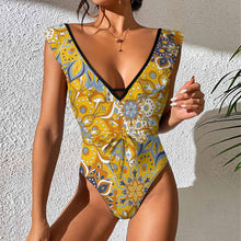 Charger l'image dans la galerie, 2024 NOUVEAU maillots de bain femme maillot de bain une pièce sexy maillot de bain de plage col en V SDS2003 avec bordure à volants personnalisé avec photo texte prénom (conception une image)