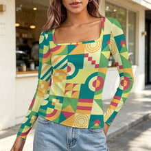 Charger l'image dans la galerie, T-shirt Femme Personnalisé Ajusté Col Carré Maille Côtelée