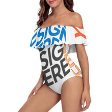 Charger l'image dans la galerie, Maillot de bain 1 pièce pour femme à volants et OFF SHOULDER 294328 personnalisé avec photo texte prénom (conception multi-images)