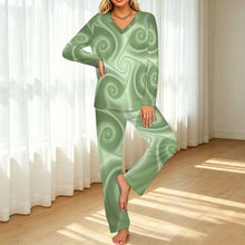 Charger l'image dans la galerie, Ensemble Pyjama Femme Personnalisé Col V Manches Longues