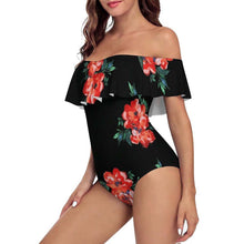 Charger l'image dans la galerie, Maillot de bain 1 pièce pour femme à volants et OFF SHOULDER 294328 personnalisé avec photo texte prénom (conception une image)