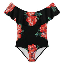 Charger l'image dans la galerie, Maillot de bain 1 pièce pour femme à volants et OFF SHOULDER 294328 personnalisé avec photo texte prénom (conception une image)