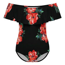 Charger l'image dans la galerie, Maillot de bain 1 pièce pour femme à volants et OFF SHOULDER 294328 personnalisé avec photo texte prénom (conception une image)