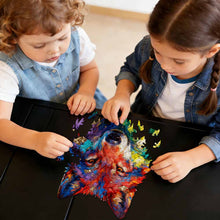 Charger l'image dans la galerie, Puzzle en bois irrégulier en forme de tête de loup personnalisé avec photo texte prénom