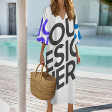 Charger l'image dans la galerie, Robe de chambre femme style méditerranéen col en V manches courtes YKL06 personnalisée avec prénom motif texte (conception multi-images)