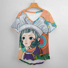 Charger l'image dans la galerie, T-shirt Col V Femme Personnalisé Photo | Haut Fluide en Soie de Glace