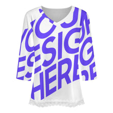 Charger l'image dans la galerie, T-shirt à manches courtes et col en V orné de dentelle femme SDS2513 personnalisé avec photo texte logo (image unique impression)