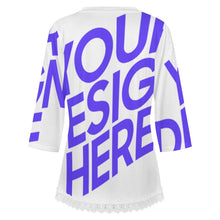 Charger l'image dans la galerie, T-shirt à manches courtes et col en V orné de dentelle femme SDS2513 personnalisé avec photo texte logo (image unique impression)