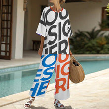 Charger l'image dans la galerie, Ensemble femme composé d'une chemise col rond à manches chauve-souris et d'un pantalon large à taille élastique YKL04personnalisée avec prénom motif texte (conception multi-images)