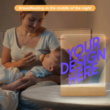 Charger l'image dans la galerie, Veilleuse en acrylique avec socle carré en bois personnalisé avec photo texte prénom