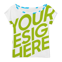 Charger l'image dans la galerie, T-shirt ample à manches courtes et épaules dénudées pour femme LM076 personnalisée avec prénom motif texte (conception multi-images)