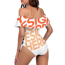 Charger l'image dans la galerie, Maillot de bain 1 pièce pour femme à volants et OFF SHOULDER 294328 personnalisé avec photo texte prénom (conception multi-images)