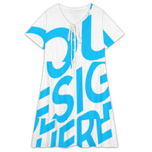 Charger l'image dans la galerie, Robe courte à manches courtes et col en V pour femme LYQ117 personnalisé avec photo texte prénom (conception une image)
