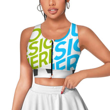 Charger l'image dans la galerie, Soutien-gorge de sport zippé sur le devant pour femme SDS2007 personnalisée avec prénom motif texte (conception multi-images)