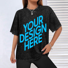 Charger l'image dans la galerie, T-shirt à manches courtes rétro délavé à épaules tombantes personnalisé avec photo texte prénom