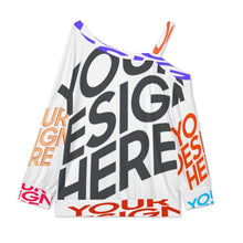 Charger l'image dans la galerie, T-shirt décontracté à col incliné pour femmes haut sexy à épaules dénudées A11L personnalisée avec prénom motif texte (conception multi-images)