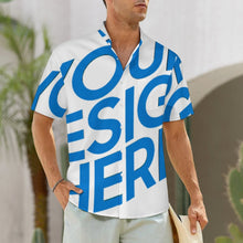 Charger l'image dans la galerie, Chemise homme boutonnée à manches courtes et col montant coupe classique LM058 avec poche personnalisée avec prénom motif texte