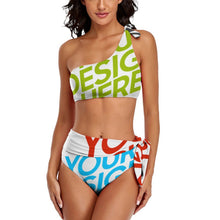 Charger l'image dans la galerie, Ensemble bikini bustier BK2119 pour femme en forme d'épaule unique personnalisée avec prénom motif texte (conception multi-images)