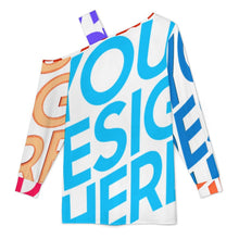 Charger l'image dans la galerie, T-shirt décontracté sexy à bretelles dénudées pour femme LDV à manches longues personnalisée avec prénom motif texte (conception multi-images)
