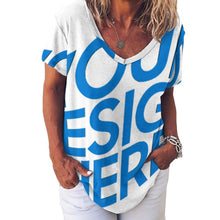Charger l'image dans la galerie, T-shirt Ice Silk à manches courtes et col en V NZ109 pour femme personnalisé avec photo texte prénom (conception une image)