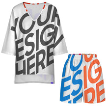 Charger l'image dans la galerie, Ensemble haut col V manches chauve-souris et short taille élastique pour femme YKL07 personnalisée avec prénom motif texte (conception multi-images)