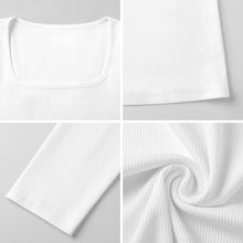 Charger l'image dans la galerie, T-shirt Femme Personnalisé Ajusté Col Carré Maille Côtelée