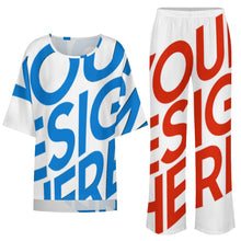 Charger l'image dans la galerie, Ensemble femme composé d'une chemise à col rond et manches chauve-souris et d'un pantalon large à taille élastique (YKL04) personnalisé avec photo texte prénom (conception une image)