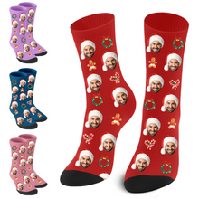 Charger l'image dans la galerie, Chaussettes longues femme / homme (orteils et talons noirs) personnalisée avec prénom motif texte (conception multi-images)