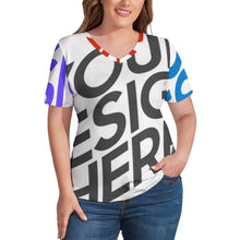 Charger l'image dans la galerie, T-shirt femme en soie glacée à manches courtes et col V NZ109 personnalisée avec prénom motif texte (conception multi-images)