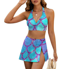 Charger l'image dans la galerie, Ensemble Maillot de Bain Deux Pièces Col V à Bretelles Nouées et Jupe Fendue Personnalisable