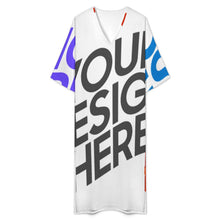 Charger l'image dans la galerie, Robe de chambre femme style méditerranéen col en V manches courtes YKL06 personnalisée avec prénom motif texte (conception multi-images)