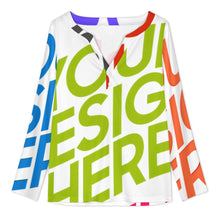 Charger l'image dans la galerie, Haut manches longues col V boutonné sur le devant YUC personnalisée avec prénom motif texte (conception multi-images)