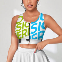 Charger l'image dans la galerie, Soutien-gorge de sport zippé sur le devant pour femme SDS2007 personnalisée avec prénom motif texte (conception multi-images)