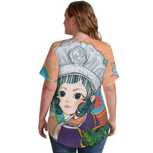 Charger l'image dans la galerie, T-shirt Col V Femme Personnalisé Photo | Haut Fluide en Soie de Glace