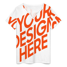 Charger l'image dans la galerie, T-shirt femme manches courtes col v décontracté YXV personnalisé avec photo texte prénom (conception une image)
