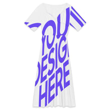 Charger l'image dans la galerie, Robe midi femme taille haute col pétale F31Q personnalisé avec photo texte prénom (conception une image)