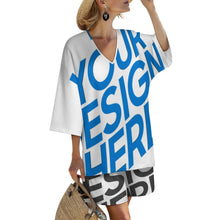 Charger l'image dans la galerie, Ensemble chemise à manches chauve-souris et short à taille élastique pour femme YKL07 personnalisé avec photo texte prénom (conception une image)