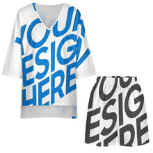 Charger l'image dans la galerie, Ensemble chemise à manches chauve-souris et short à taille élastique pour femme YKL07 personnalisé avec photo texte prénom (conception une image)