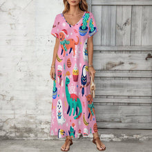Charger l'image dans la galerie, Robe Longue Femme Col V Manches Courtes Personnalisable